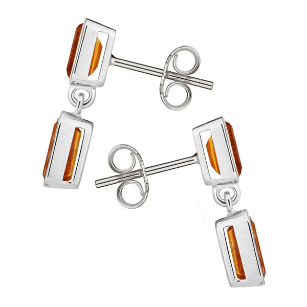 9ct white gold 6x4mm 5x3mm emerald cut citrine drop earrings