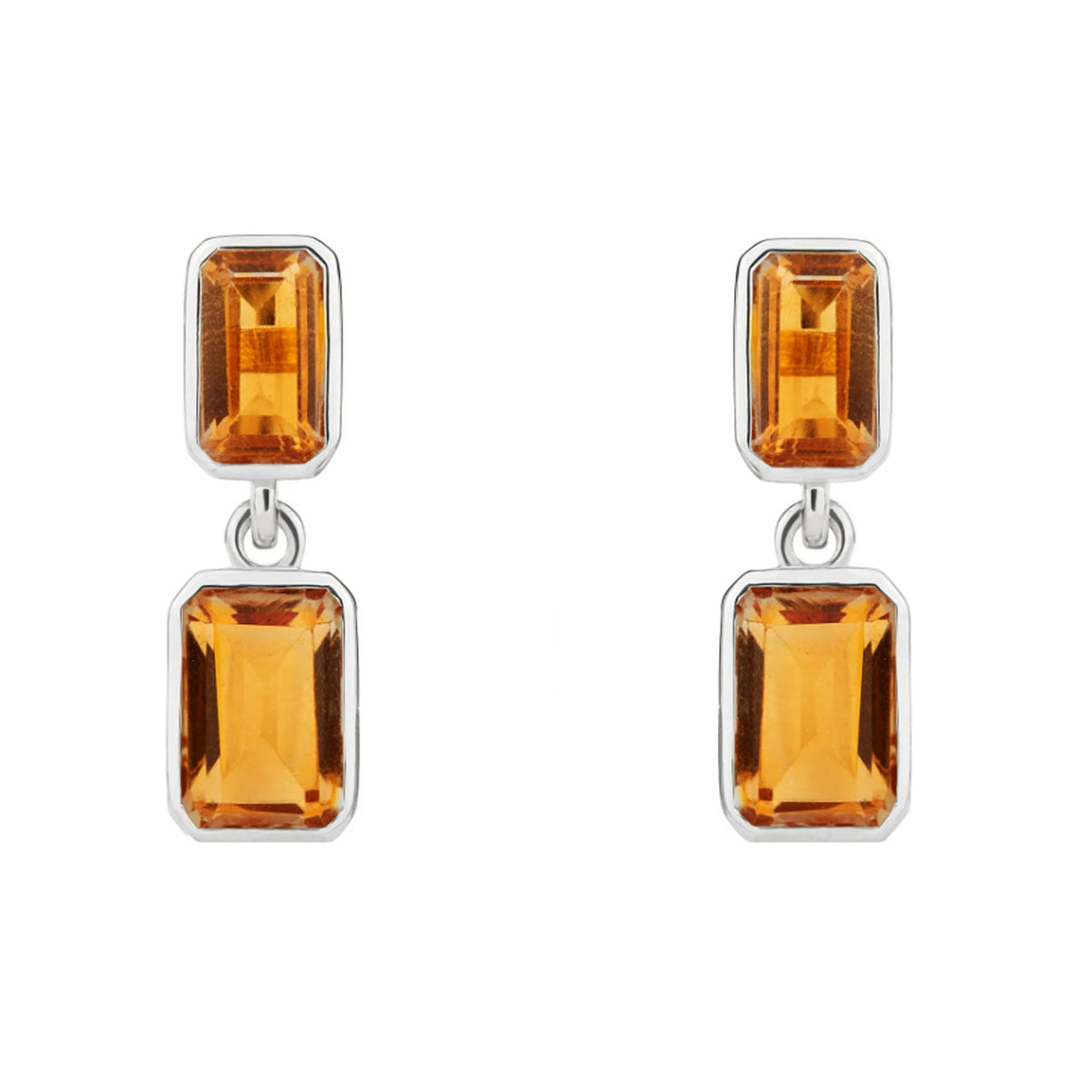 9ct white gold 6x4mm 5x3mm emerald cut citrine drop earrings