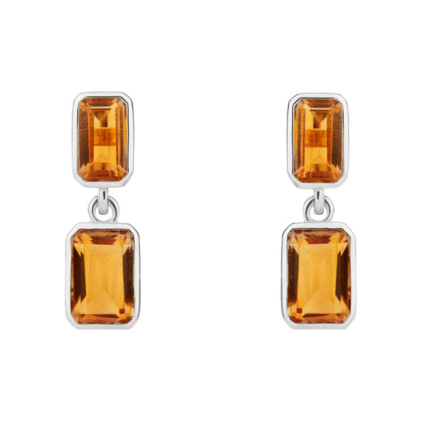 9ct white gold 6x4mm 5x3mm emerald cut citrine drop earrings