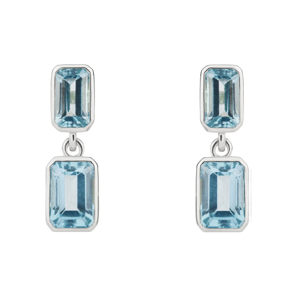 9ct white gold 6x4mm 5x3mm swiss blue topaz garnet drop earrings