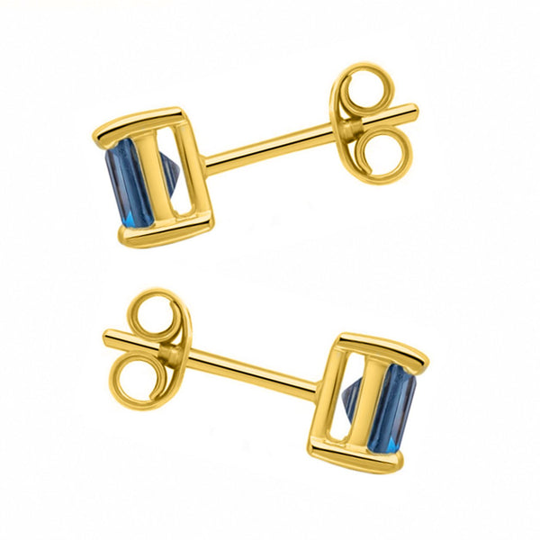 9ct yellow gold 5mm x 5mm square London blue topaz stud earrings