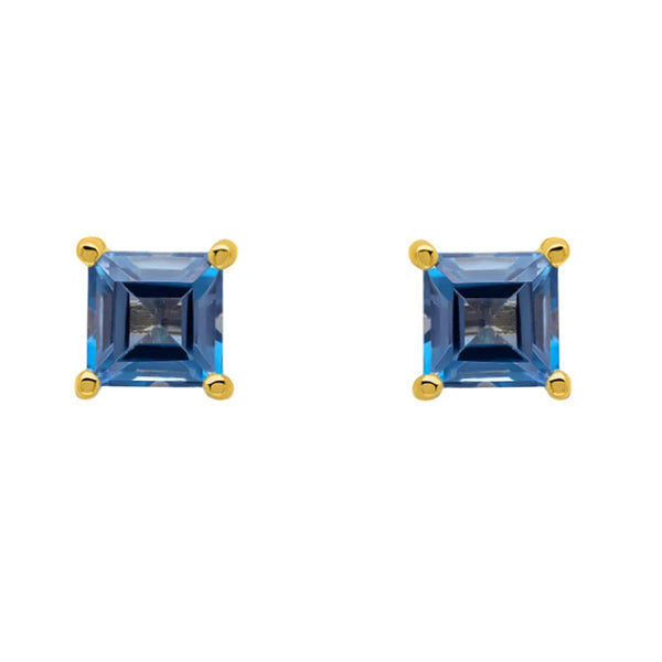 9ct yellow gold 5mm x 5mm square London blue topaz stud earrings