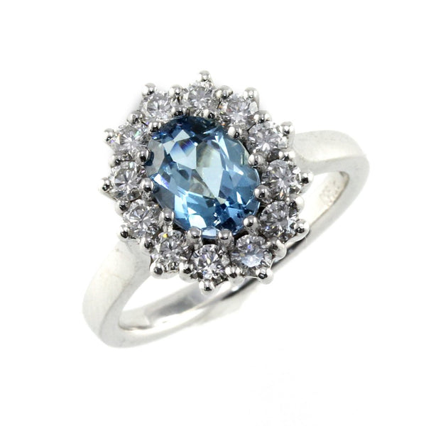 Platinum 1.15ct aquamarine & 0.68ct diamond cluster ring