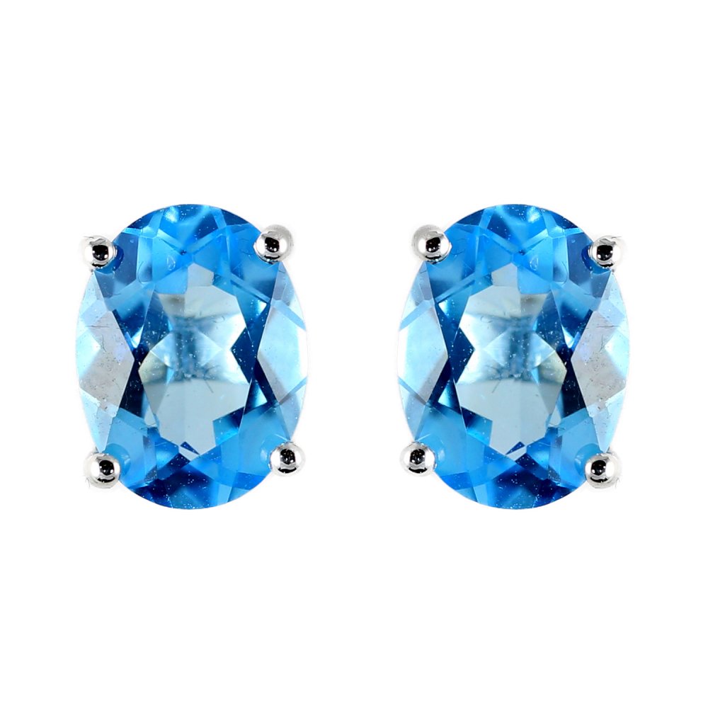 9ct white gold 8mm x 6mm oval blue topaz stud earrings