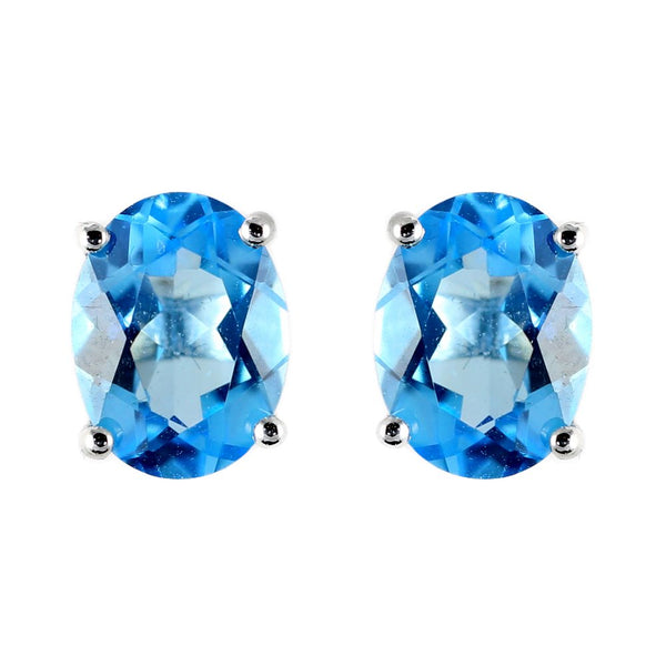 9ct white gold 8mm x 6mm oval blue topaz stud earrings