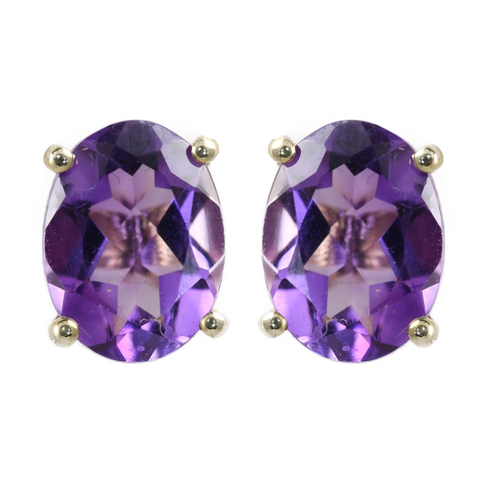 9ct yellow gold 8mm x 6mm oval amethyst stud earrings