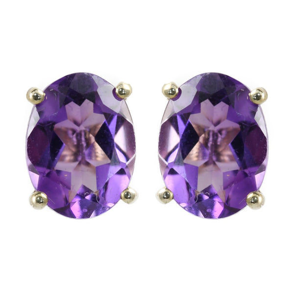 9ct yellow gold 8mm x 6mm oval amethyst stud earrings