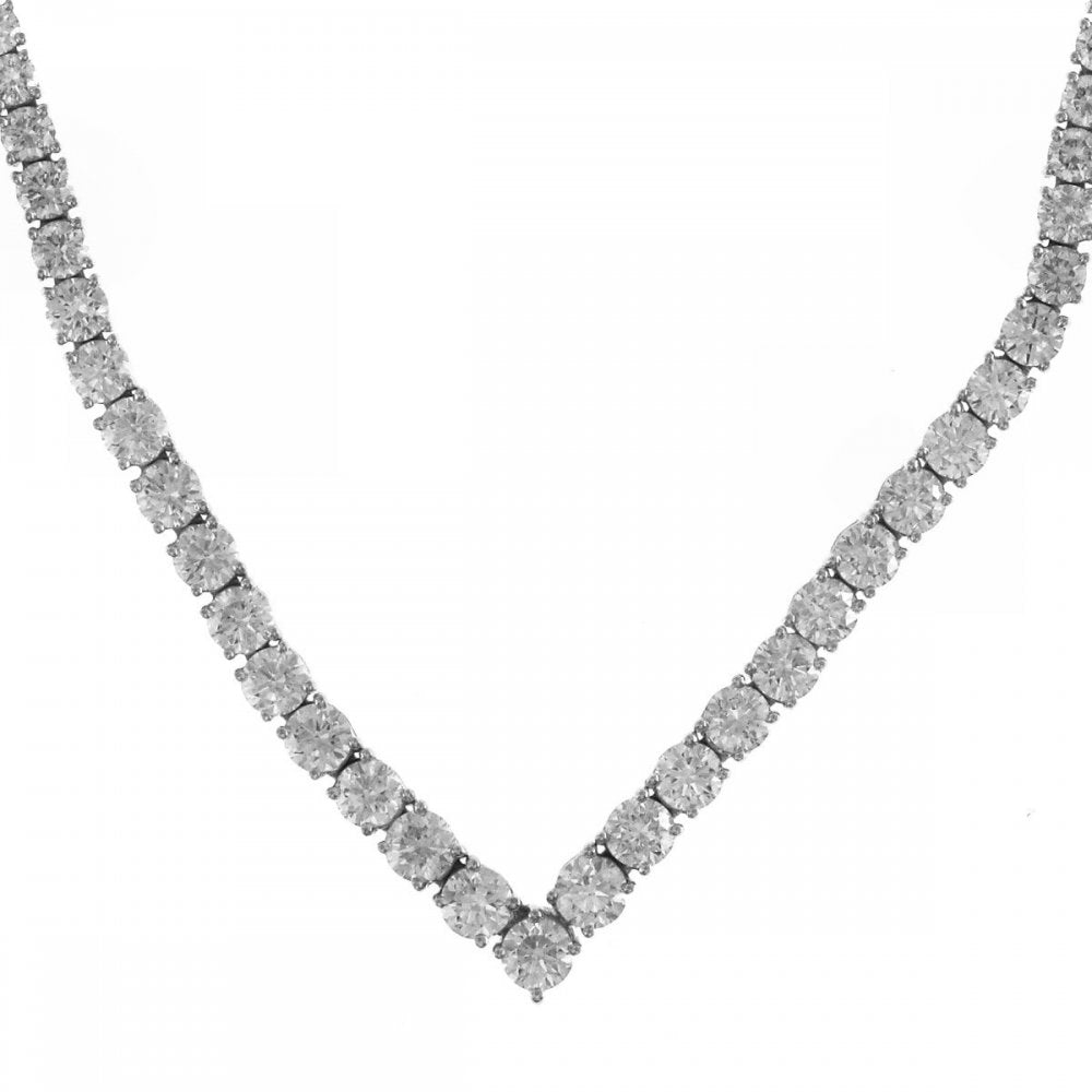 18ct white gold 13.90ct round brilliant diamond V shape necklace