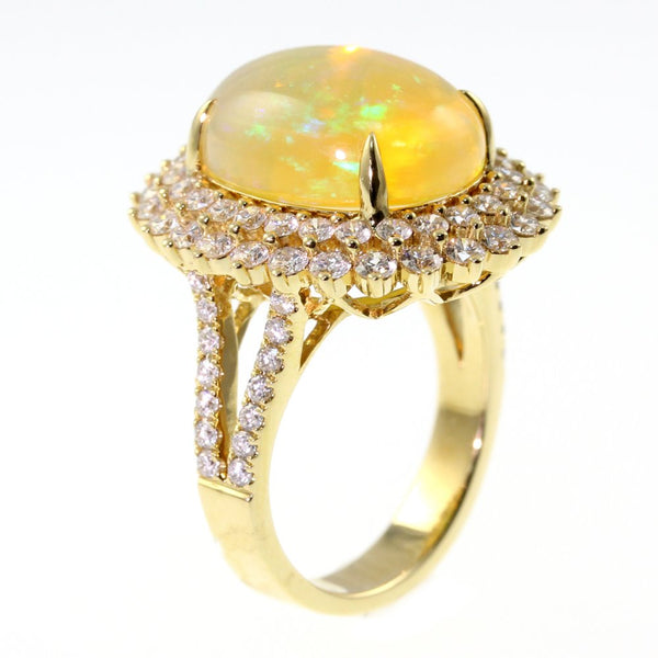 18ct yellow gold 7.33ct Ethiopian opal & 2.03ct diamond ring