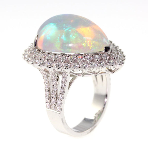 18ct white gold 9.73ct Ethiopian opal & 1.32ct diamond ring