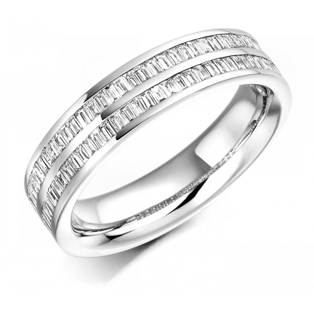 Platinum 0.55ct 2 row baguette diamond half eternity ring