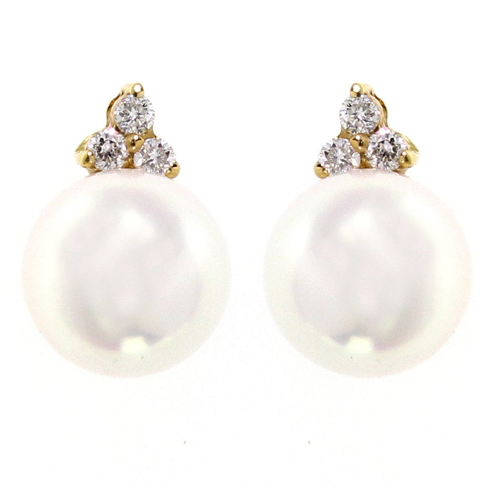 18ct yellow gold 7.5mm Akoya pearl & 0.09ct diamond earrings