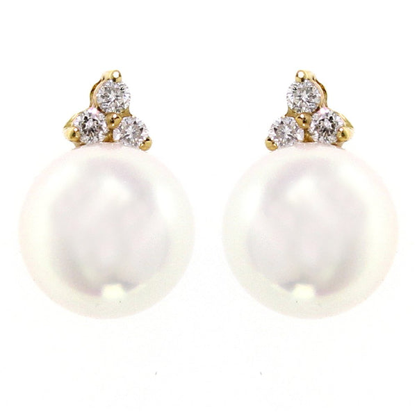 18ct yellow gold 7.5mm Akoya pearl & 0.09ct diamond earrings