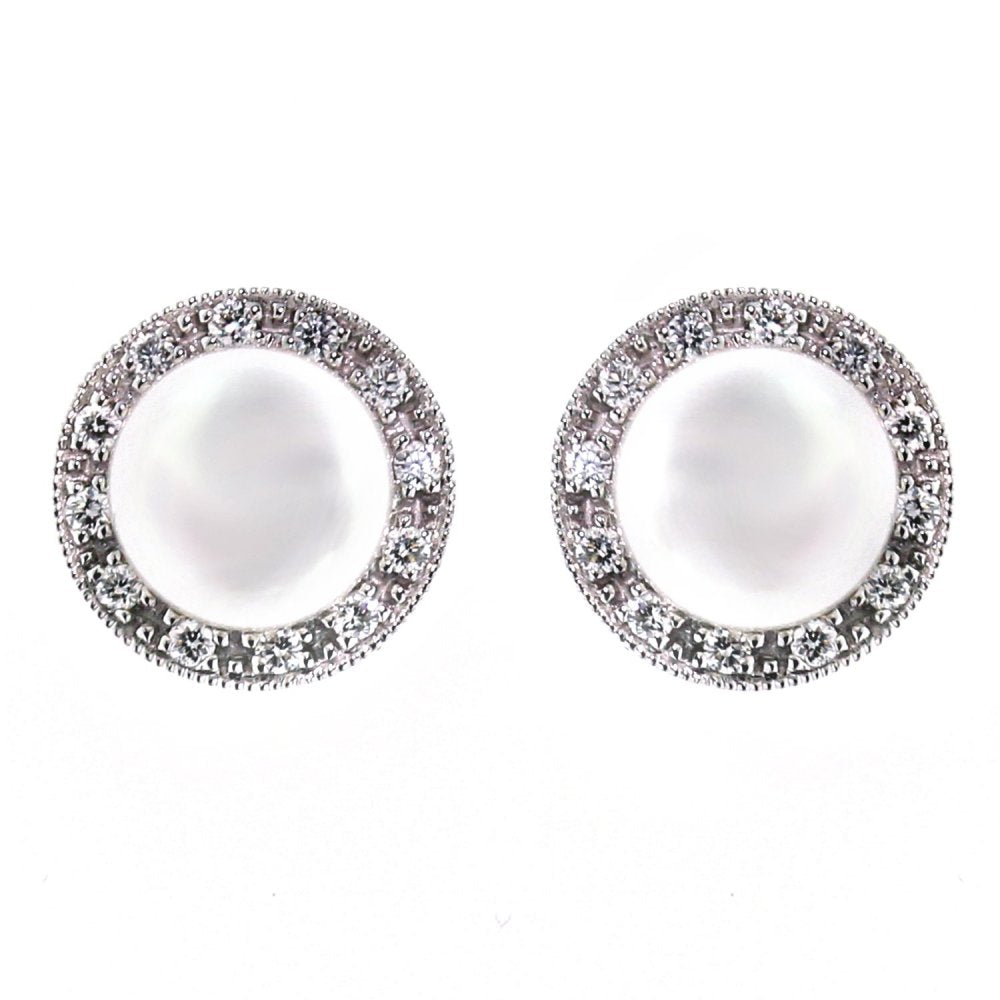 18ct white gold 7mm Akoya pearl & 0.17ct diamond earrings