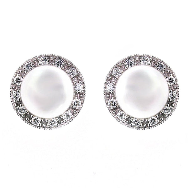 18ct white gold 7mm Akoya pearl & 0.17ct diamond earrings