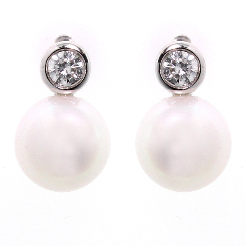 18ct white gold 6mm Akoya pearl & 0.10ct diamond earrings