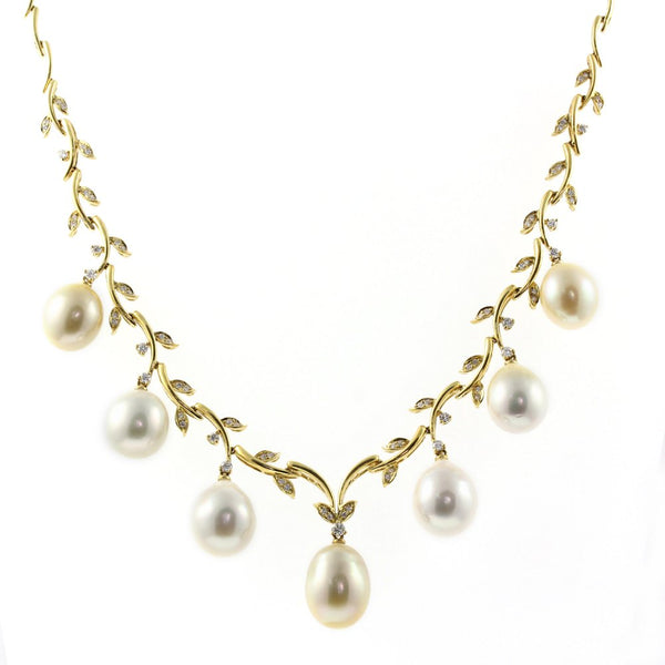 18ct yellow gold 15x11mm South Sea pearl 0.88ct diamond necklace