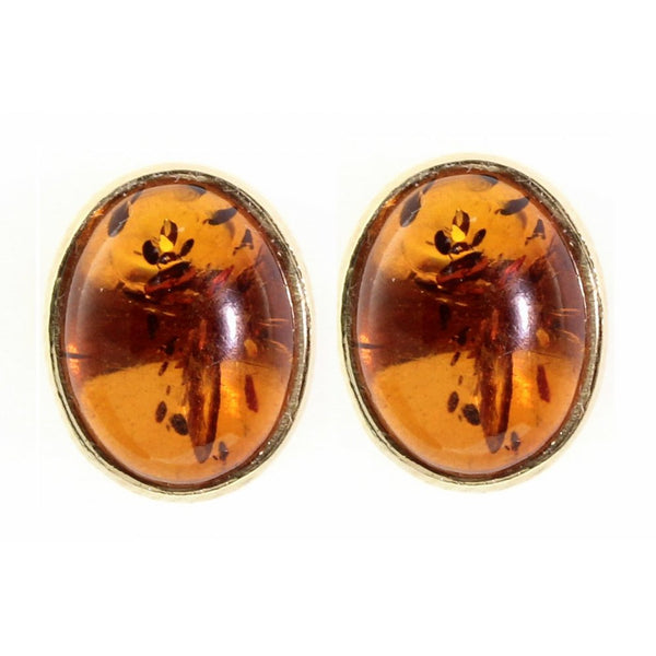 9ct yellow gold 9mm x 7mm oval amber stud earrings