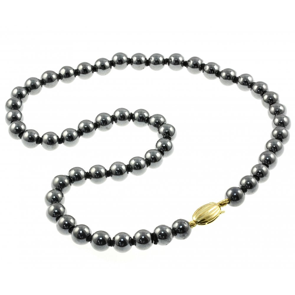 9ct yellow gold 18" haematite bead necklace