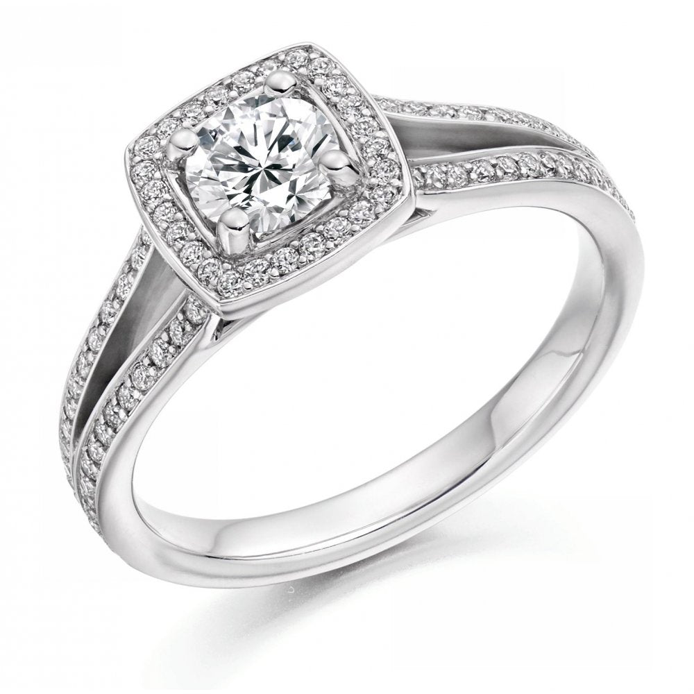 Platinum 0.50 E SI1 IGI round brilliant cut diamond halo ring