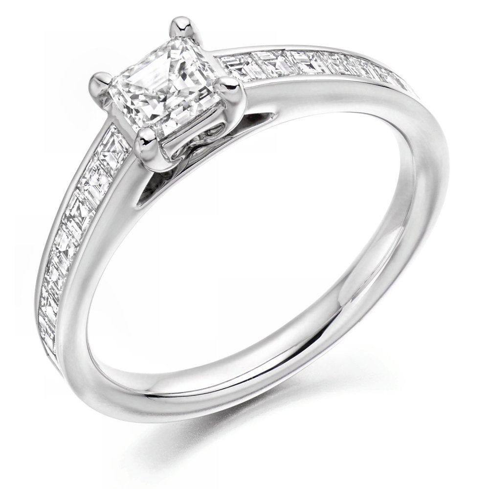 Platinum 0.52ct G VS2 IGI asscher cut diamond ring