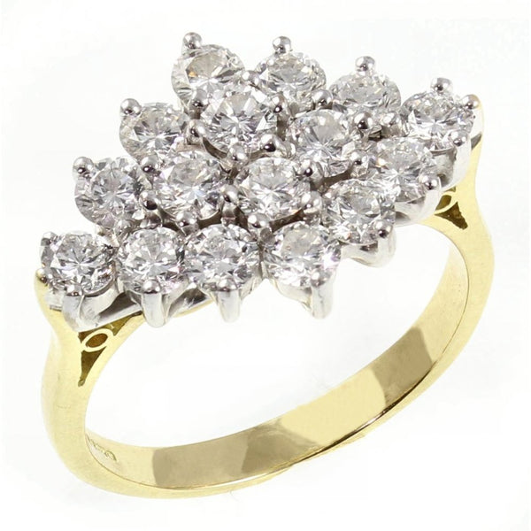 18ct yellow gold 2.00ct boat shape diamond cluster ring