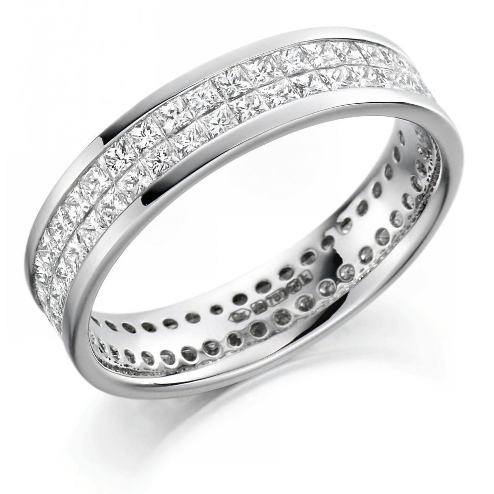 Platinum 2.05ct 2 row princess cut diamond full eternity ring