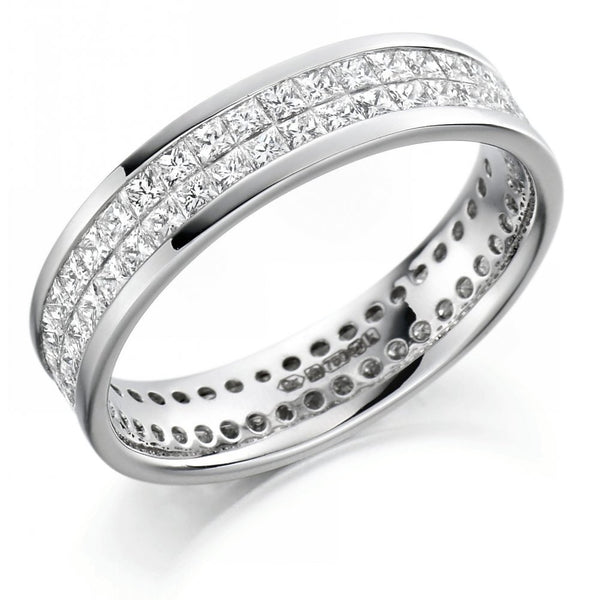 Platinum 2.05ct 2 row princess cut diamond full eternity ring