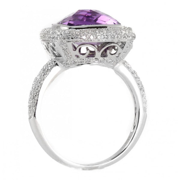 18ct white gold 4.86ct amethyst & 0.60ct diamond cluster ring