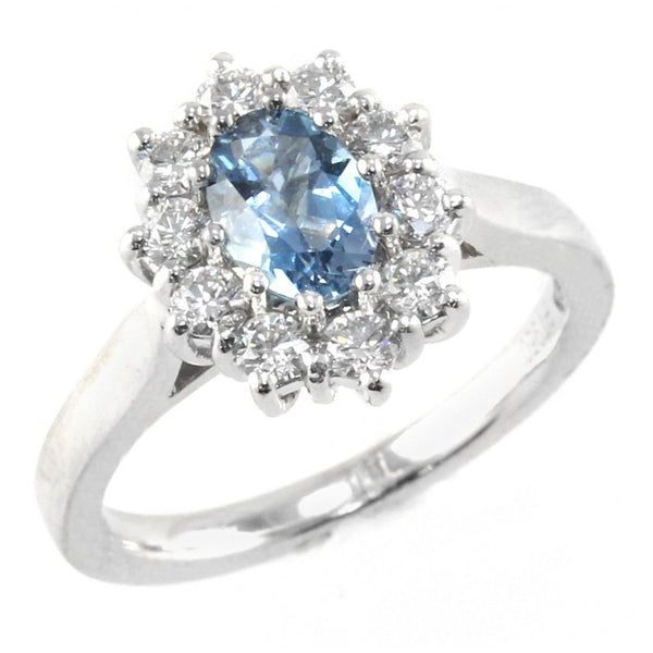 Platinum 0.80ct aqua & 0.50ct diamond cluster ring