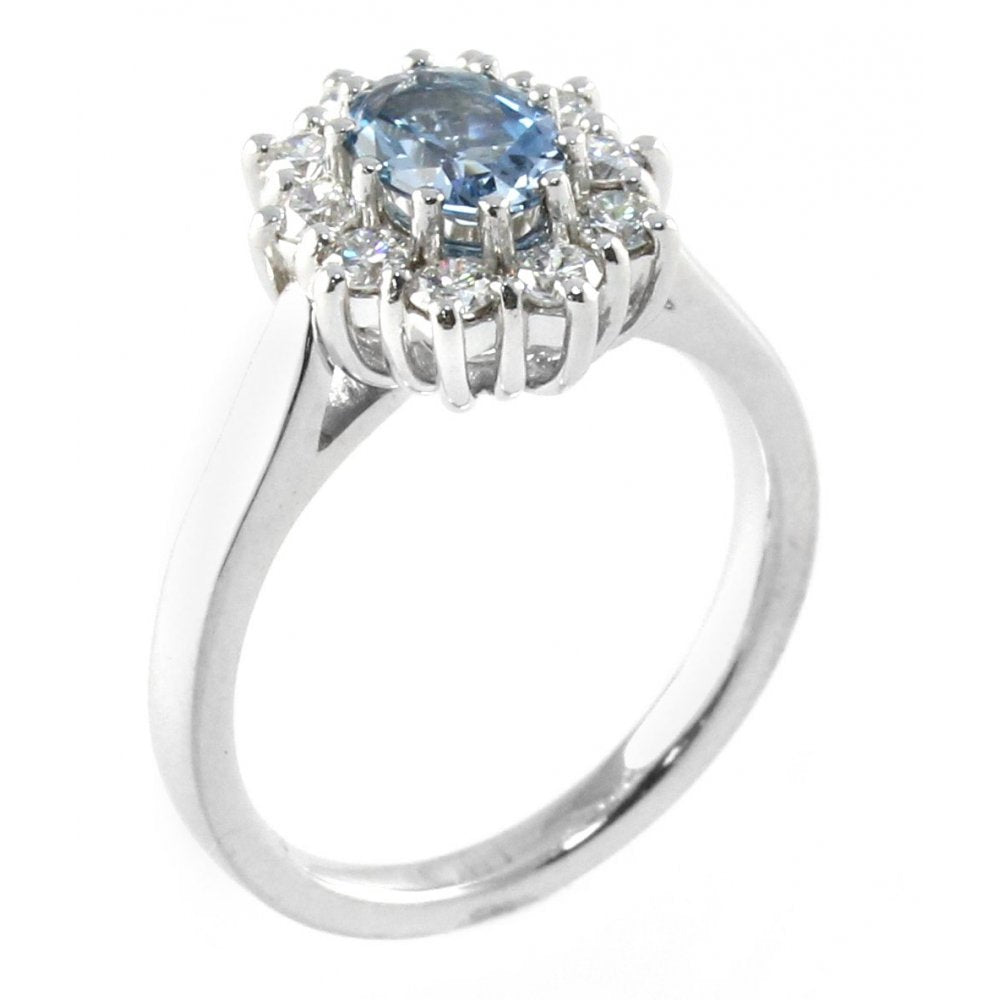 Platinum 0.80ct aqua & 0.50ct diamond cluster ring