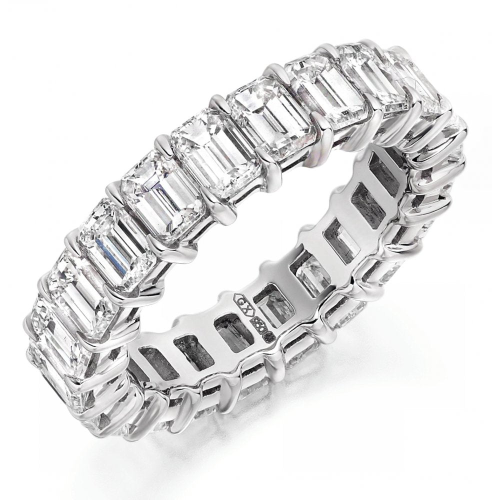 Platinum 6.50ct emerald diamond full eternity ring