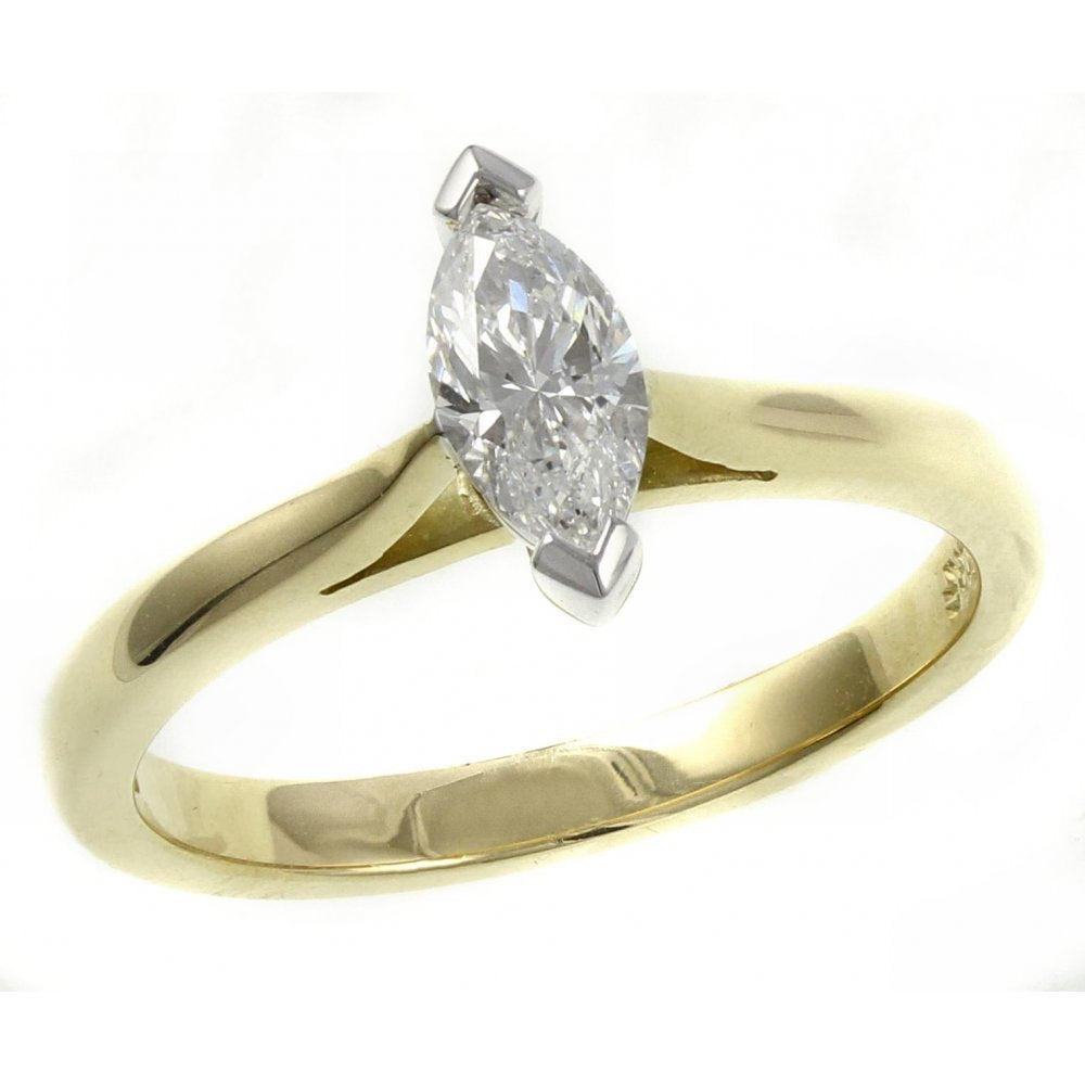 18ct yellow 0.51ct F VS2 GIA marquise cut diamond ring