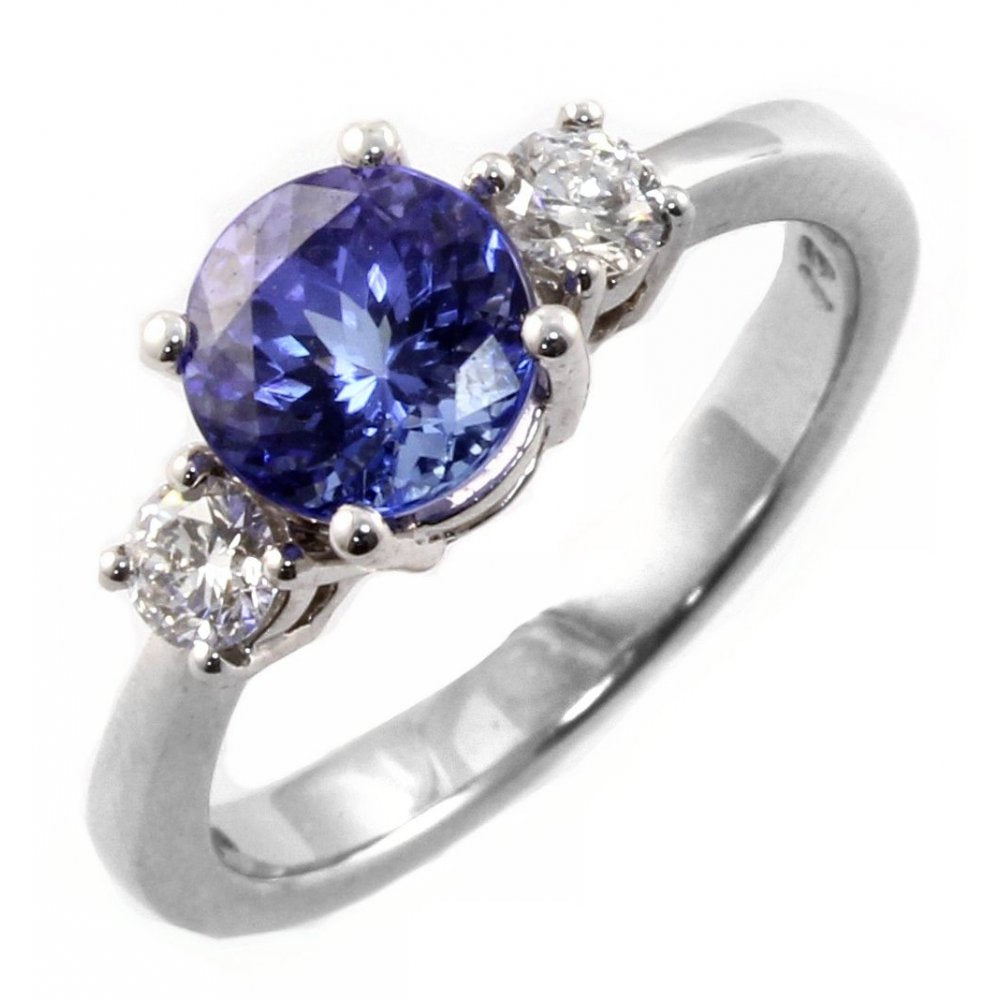 18ct white gold 1.61ct tanzanite & 0.30ct diamond 3 stone ring