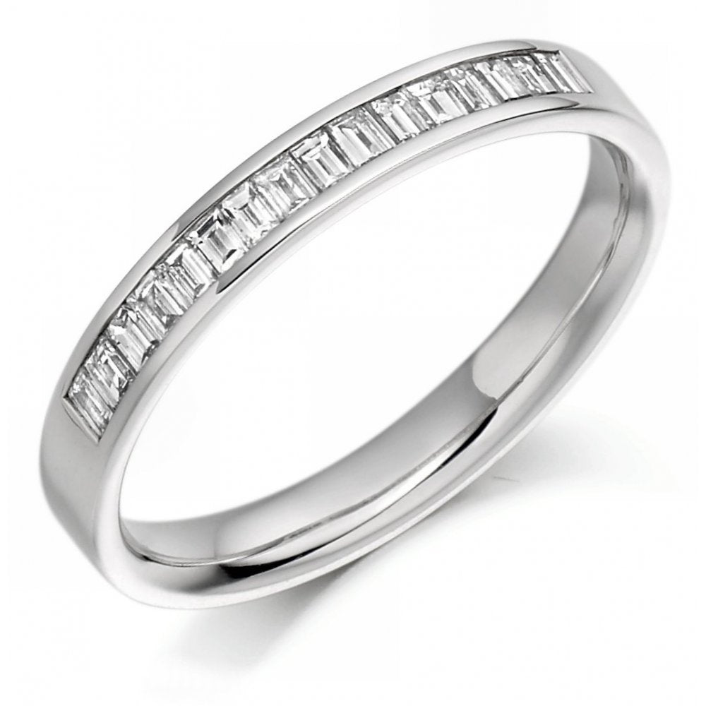 Platinum 0.33ct baguette cut diamond half eternity ring