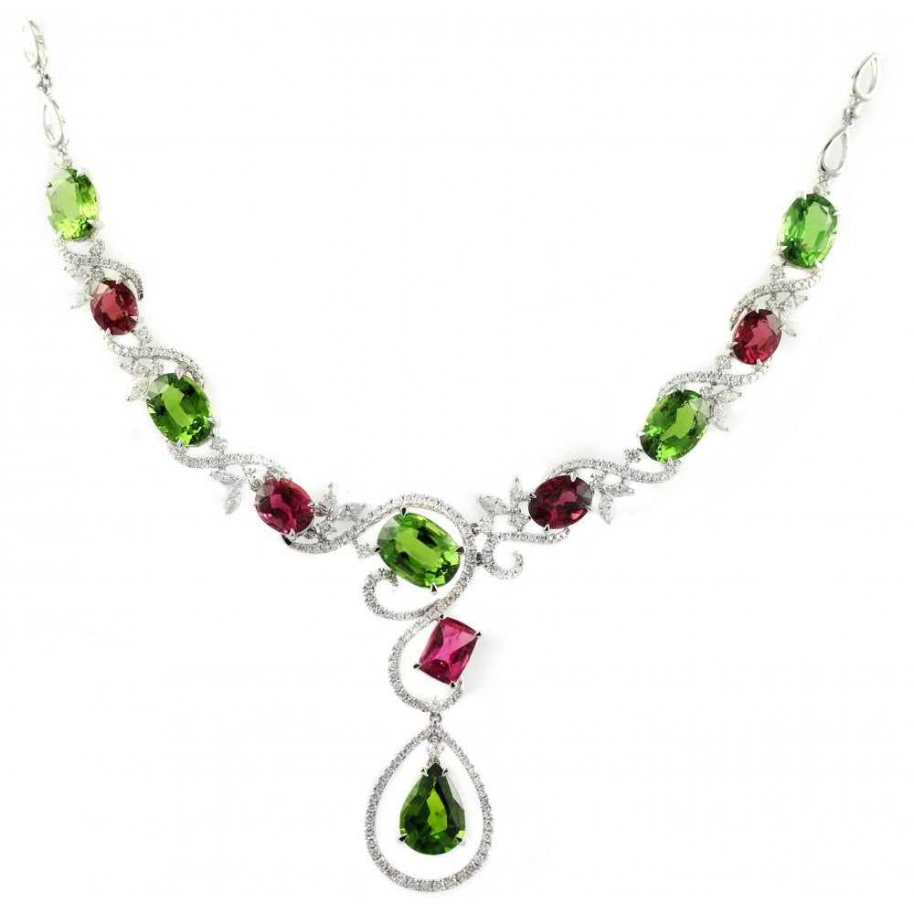 18ct white gold 20.28ct green tourmaline 2.30ct diamond pendant