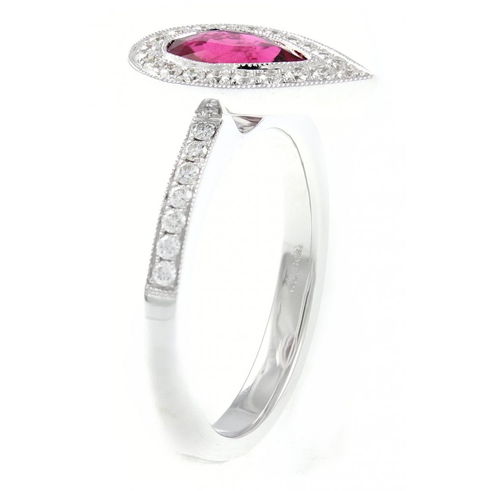18ct white gold 0.92ct rubellite & 0.33ct diamond cluster ring