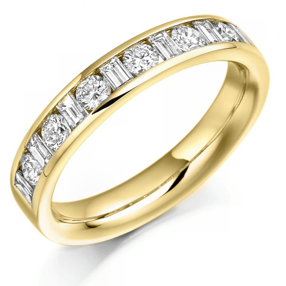 18ct yellow gold 0.75ct combi cut diamond half eternity ring