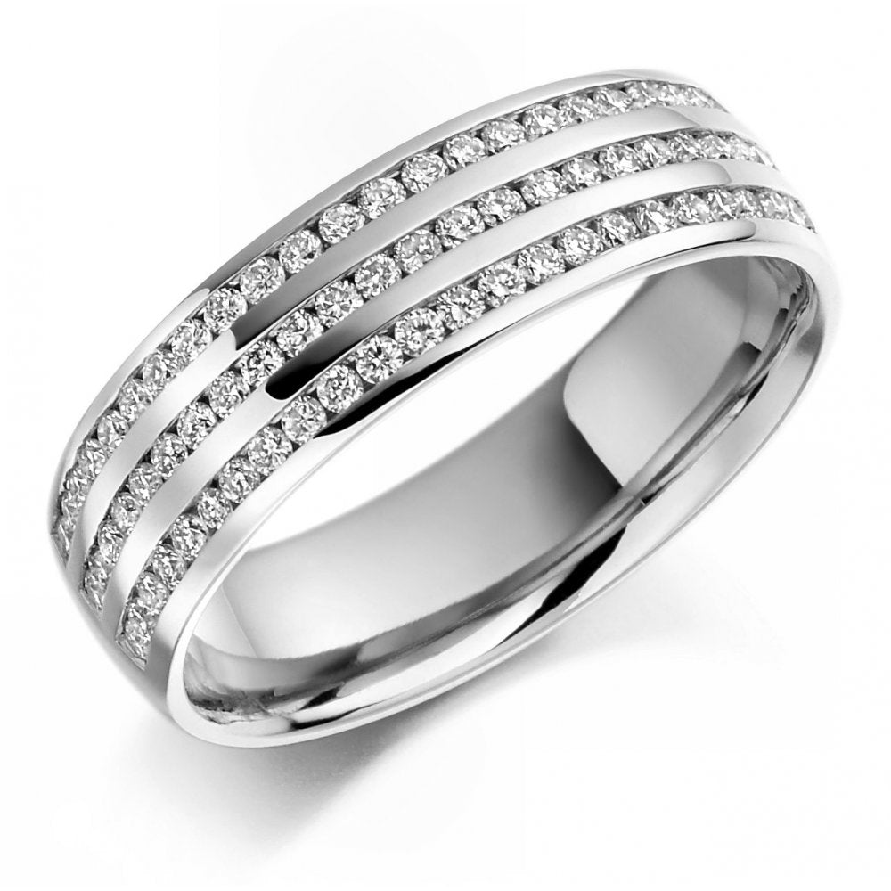 Platinum 0.50ct round triple row diamond half eternity ring