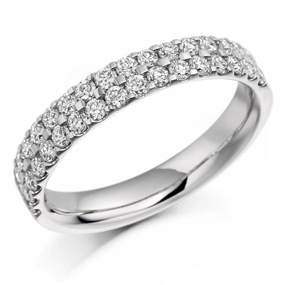 Platinum 0.75ct 2 row round cut diamond half eternity ring
