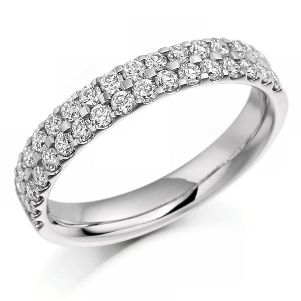 Platinum 0.75ct 2 row round cut diamond half eternity ring