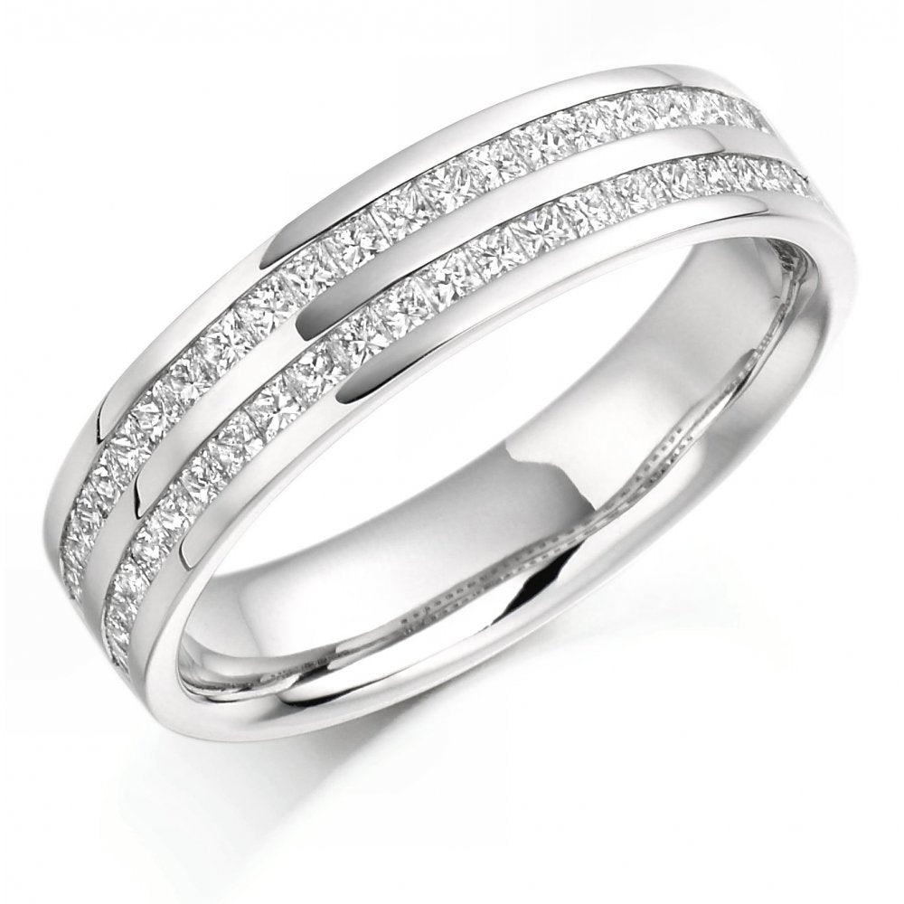 Platinum 0.75ct 2 row princess cut diamond half eternity ring