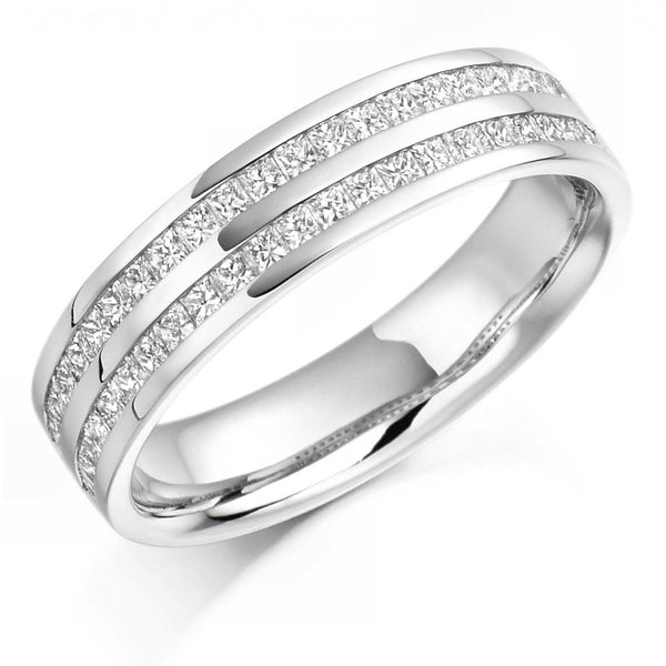 Platinum 0.75ct 2 row princess cut diamond half eternity ring