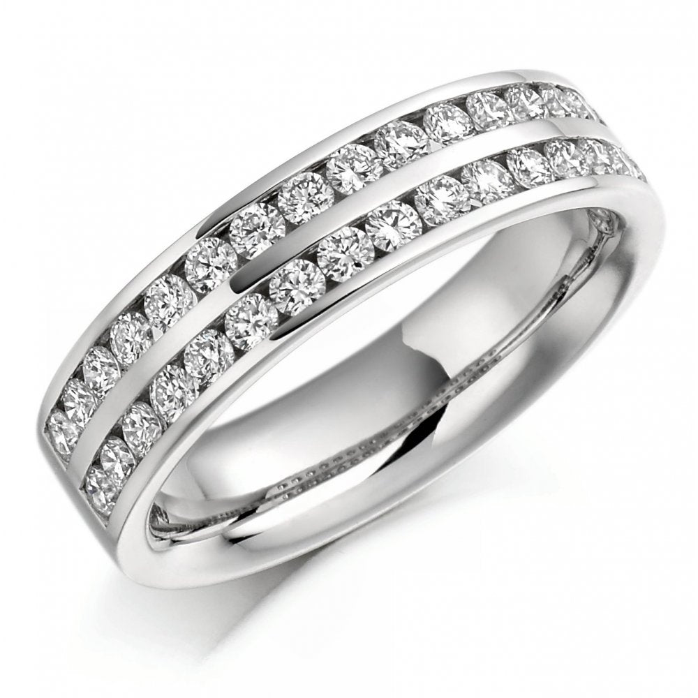 Platinum 0.75ct 2 row round diamond half eternity ring