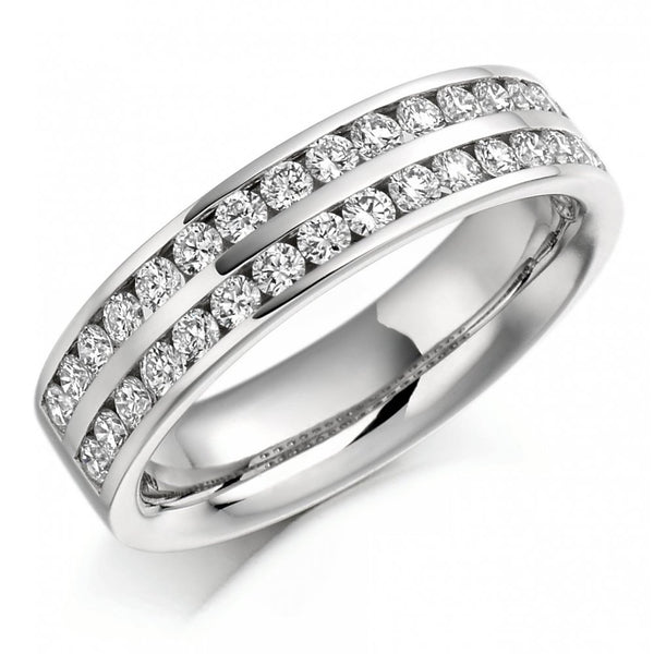 Platinum 0.75ct 2 row round diamond half eternity ring