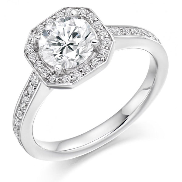 Platinum 1.00ct D VS1 GIA round brilliant cut diamond halo ring
