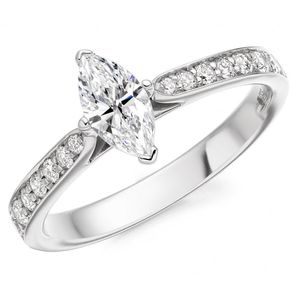 Platinum 0.51ct F SI1 IGI marquise cut diamond ring