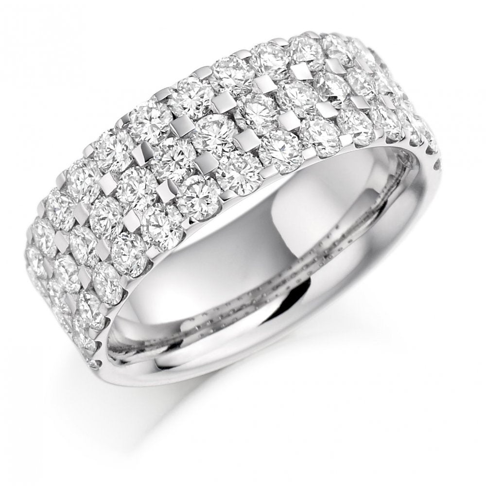 Platinum 2.25ct round diamond triple row half eternity ring