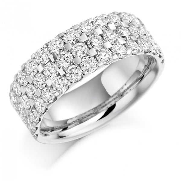 Platinum 2.25ct round diamond triple row half eternity ring