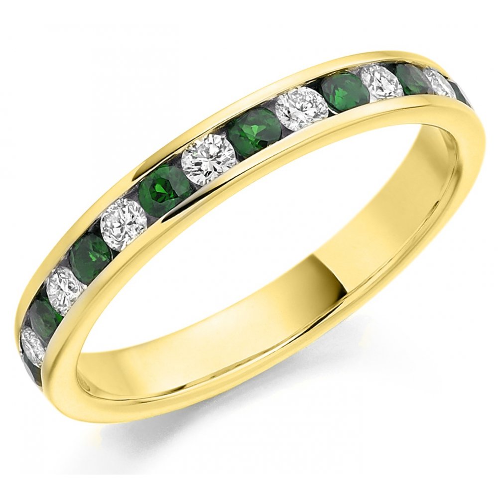 18ct yellow gold 0.33ct emerald & 0.27ct diamond eternity ring